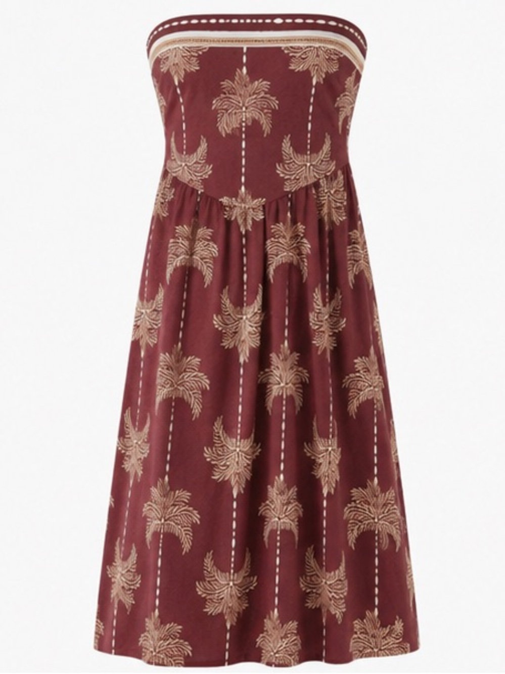 Monteau LA Palm Print Strapless Midi Dress Resort Boho M